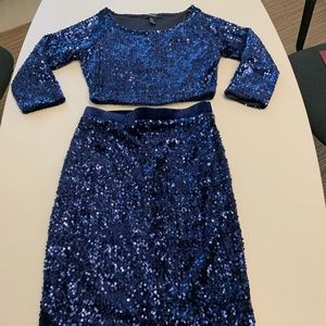 Forever 21 Dark Blue Sequin 2pc Top/Skirt sz Small